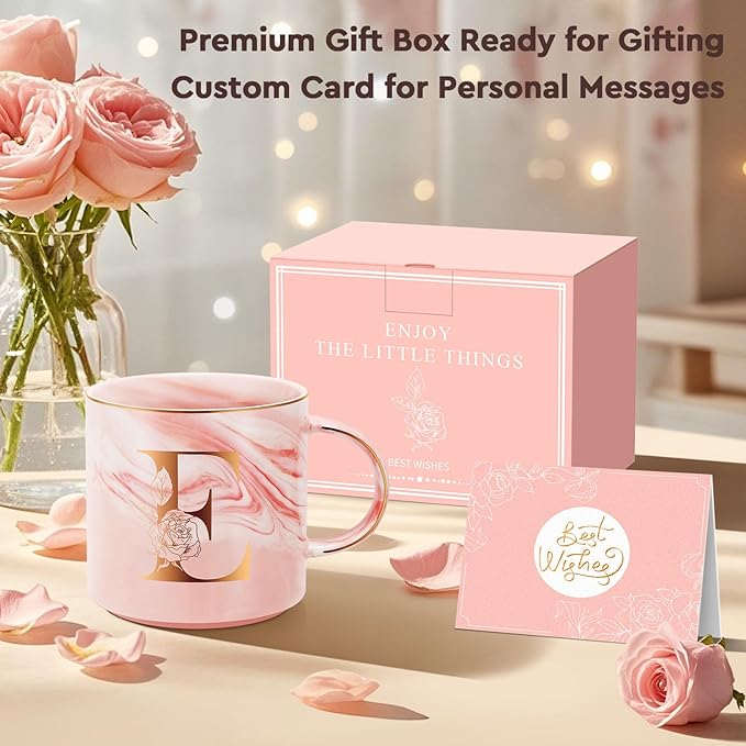 Personalized Gifts for Women Coffee Mug, Initial Customized Gift Monogrammed A-Z Coffee Mug 12 OZ, Christmas Anniversary Birthday Gifts for Women Mom Grandma Friend Sister Wife(E)