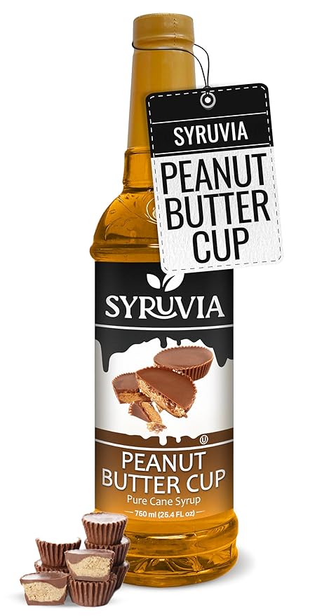 Syruvia Coffee Syrup, Peanut Butter Cup Flavored Syrup for Drinks, Lattes, and Desserts – 25.4 fl oz