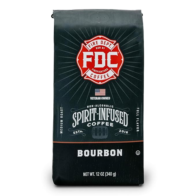 Fire Department Coffee - Bourbon Coffee - Gives Back to Firefighters - Premium Bourbon Infused Whole Beans - Medium Roast - Non-Alcoholic - Roasted in the USA - Veteran Owned - 12 oz