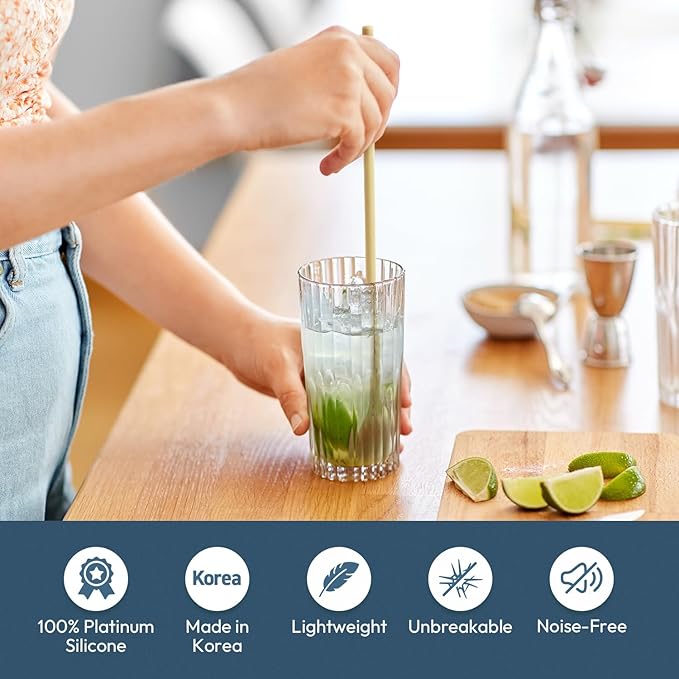 carrotez 9.9" Silicone coffee stirrer, Long Reusable Coffee Spoon for Iced Tea, Multipurpose Beverage Stirring Spoon - Yellow