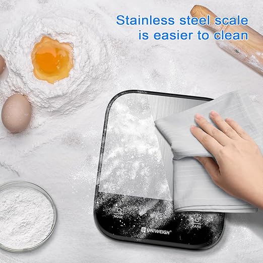 Food Scales for Kitchen,Digital Scale Grams and Ounces for Food Weight,Baking,Cooking,Meal Prep,Small Kitchen Scales with 7 Weighing Units/LED Display/Tare Function,Stainless Steel,Black