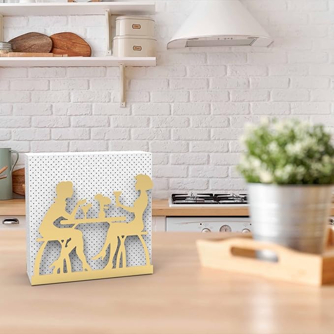 Metal Napkin Holder for Home Kitchen Restaurant Picnic - Women Theme Tabletop Paper Organizer Upright Tissue Dispenser (Gold)