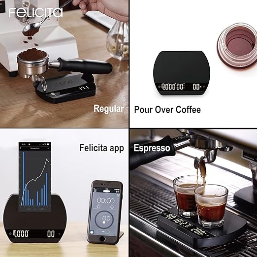 FELICITA ARC Coffee Scale, Electronic Espresso Scale and Pour-Over Coffee Scale with Timer, 0.1g Accurate, Water Flow Rate and Auto Timing Functions with 5 Working Modes