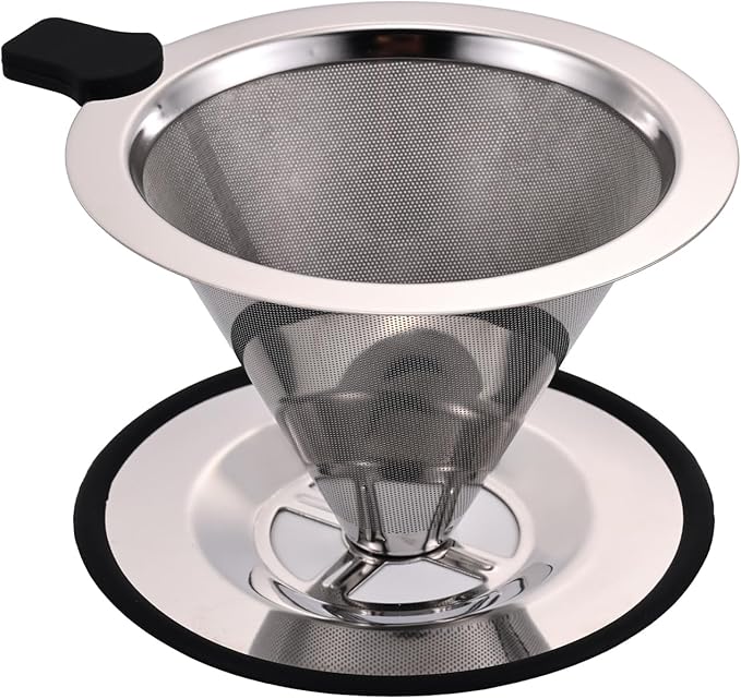 Small Size Pour Over Coffee Dripper, Stainless Steel Metal Cone Drip Coffee Filter, Paperless and Permanently Reusable, Double Mesh Coffee,TeaFilter for 1-2 Cups