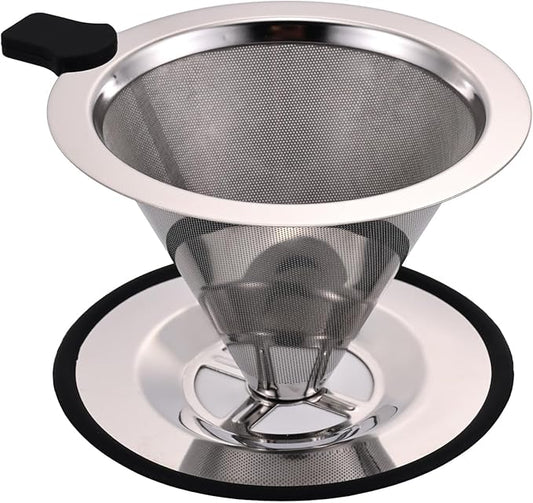 Small Size Pour Over Coffee Dripper, Stainless Steel Metal Cone Drip Coffee Filter, Paperless and Permanently Reusable, Double Mesh Coffee,TeaFilter for 1-2 Cups