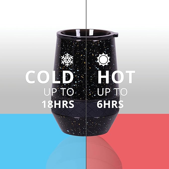 Elemental Recess Wine Tumbler - Triple Wall Insulated Stainless Steel Coffee Mug for Hot & Cold Drinks - Portable Cup with Shatterproof Sip Lid for Camping, Outdoor & Travel - 10oz - Black Speckle