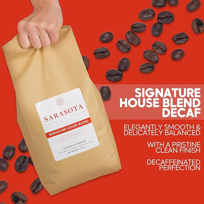 Sarasota Coffee Whole Bean Decaf | Dark Roast Gourmet Decaffeinated Coffee Beans | Low Acid, Mold Free, Specialty Grade Bulk Beans | 5lb (80 oz)