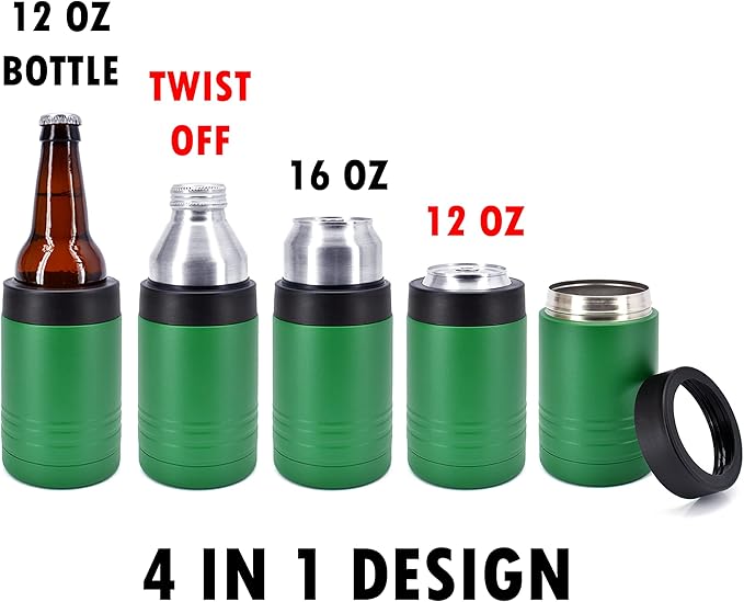 Clear Water Home Goods - 12 oz Stainless Steel Double Wall Vacuum Insulated Can or Bottle Beverage Cooler - Powder Coated Green - 6 Pack