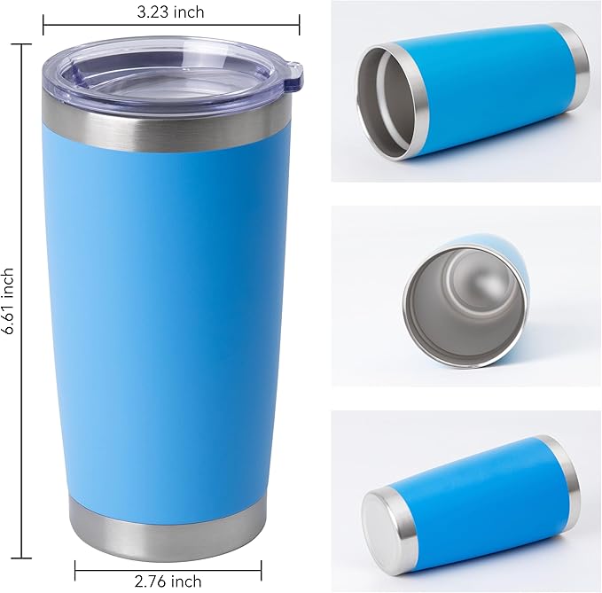 HASLE OUTFITTERS 20oz Stainless Steel Tumblers Bulk, Insulated Travel Cup with Lid, Double Wall Vacuum Coffee Mug for Cold & Hot Drinks 8 Pack, Royal Blue