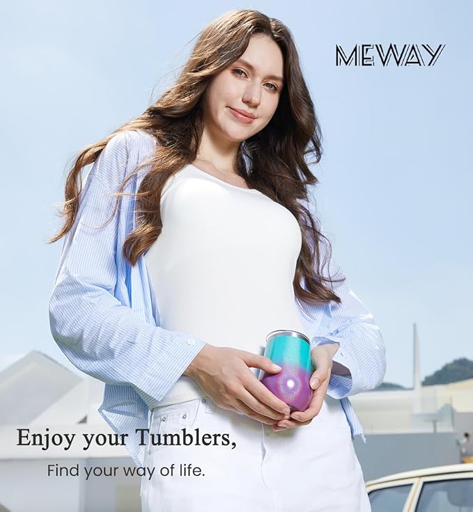 MEWAY Stainless Steel Wine Tumbler with Lid and Straw 12oz - Stemless Insulated Wine Cup Glass for Coffee,Cocktails,Drinks,Champagne, and Office Use, Ideal for Parties and Gifts(Purple,1)