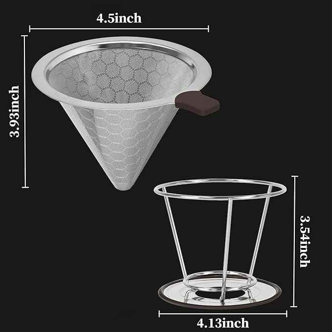 Pour Over Coffee Dripper, Pour-over Filters with 800 Mesh Steel Mesh Optimize Extraction For Rich Coffee Flavor, Stainless Steel Filter, Paperless Pour-over