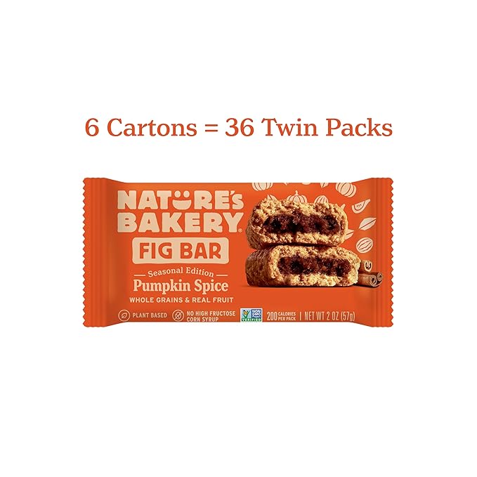 Nature's Bakery Whole Wheat Pumpkin Spice Fig Bars, 2 oz Snack Bars (36 Ct), Plant-Based, Vegan, Non-GMO