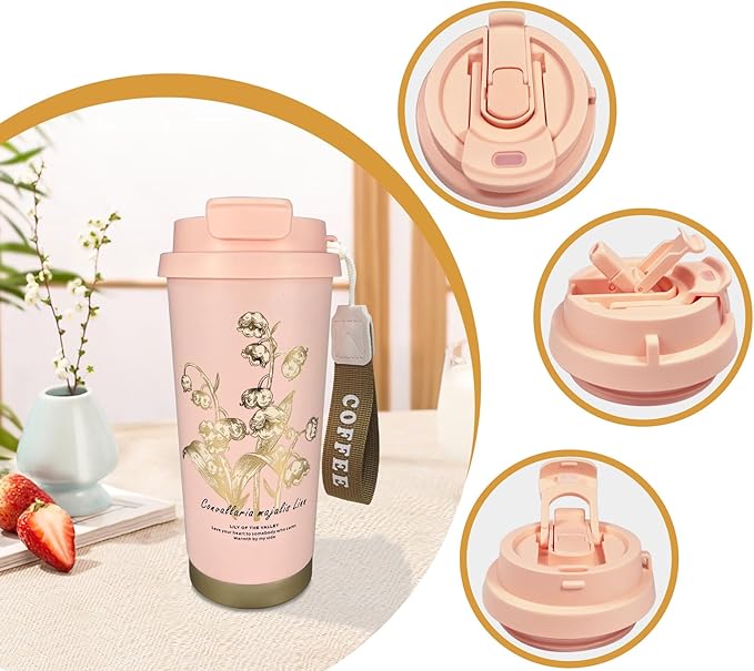 17oz Camping Coffee Makers with Ceramic Coating,Camp Pour Over Coffee Maker Set,Double Wall Vacuum Leak-Proof Mug for Office School Party Camping,Tea Infuser Mug for Loose Leaf Tea (17oz Pink)