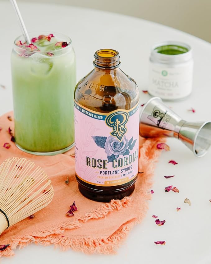 Portland Syrups Rose Cordial Syrup - Craft Exquisite Floral beverages for Cocktails, Mocktails, Soda, and More - 12 oz with 24 Servings (Pack of 1)
