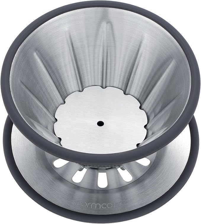 Normcore 2-in-1 Pour Over Coffee Dripper, Single Cup Travel Coffee Dripper, Use V60 and Wave Filter Paper Coffee Maker, 304 Stainless Steel, Silver