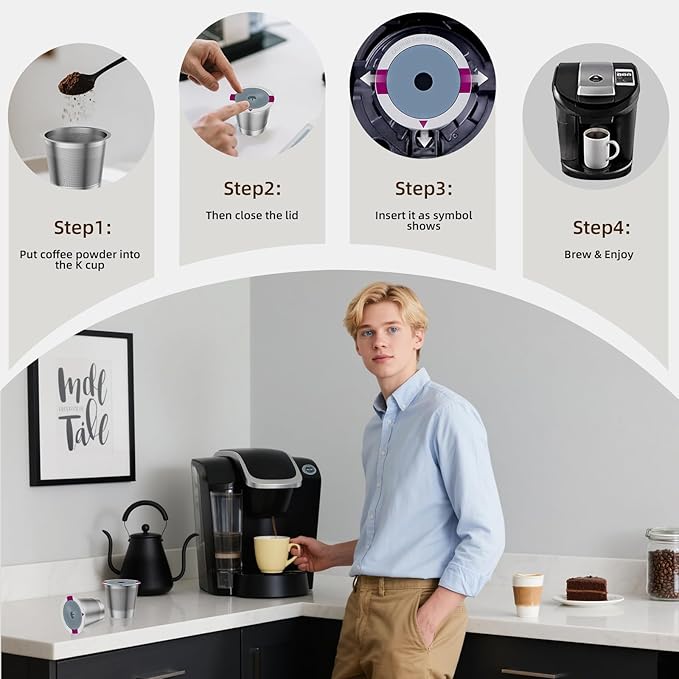 2 Pack Reusable K Cup Coffee Pods, Universal Stainless Steel Refillable K Cup Coffee Filters for Keurig 1.0 and 2.0 Coffee Makers