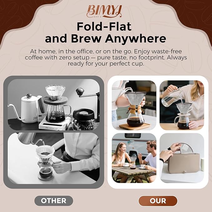 Stainless Steel Pour Over Coffee Filter Reusable - Foldable Metal Coffee Filter with Hanging Ears, Compatible with Chemex & Glass Coffee Drippers (6-10 Cups, Silver)