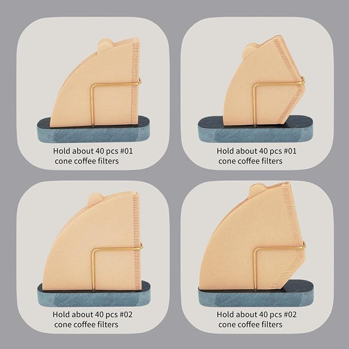 Cone Coffee Filter Holder for Counter, Coffee Filter Storage Container for Cone Paper Filters Size #01 ＆ #02, Marble Base with Non-Slip Pad (Black)