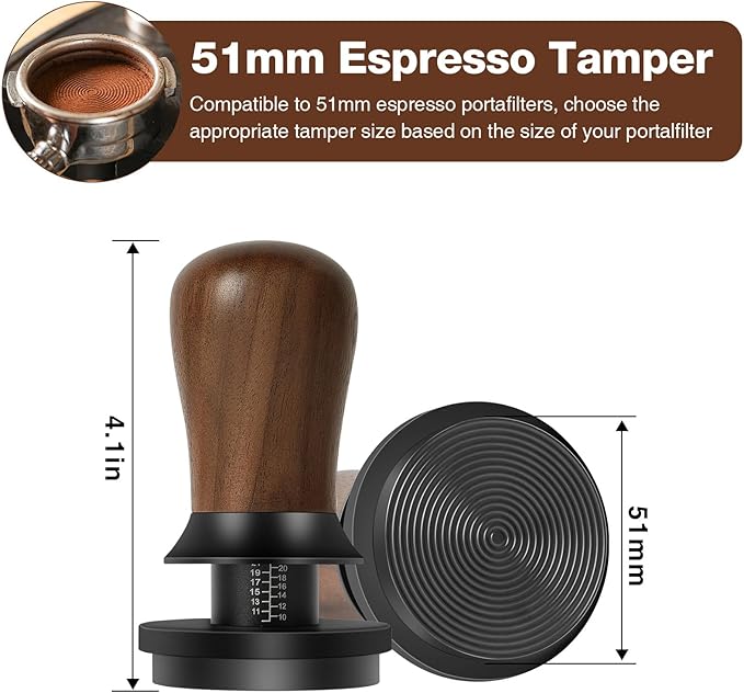 PUSEE 51mm Espresso Coffee Tamper - Premium Barista Coffee Tamper, 30lb Calibrated Double Spring Titanium Coating Base Ground Espresso Tamper, Fits for All 51mm Portafilters, Espresso Accessories