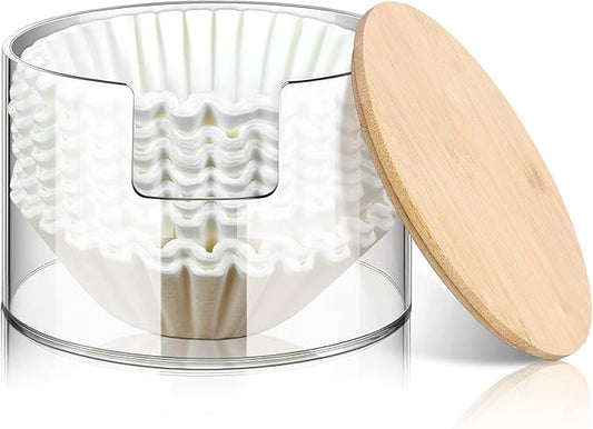 Qunclay Acrylic Coffee Filter Holder Reusable Clear Coffee Filter Storage Container Dispenser with Bamboo Lid for Counter Kitchen Accessories(Classic Style)