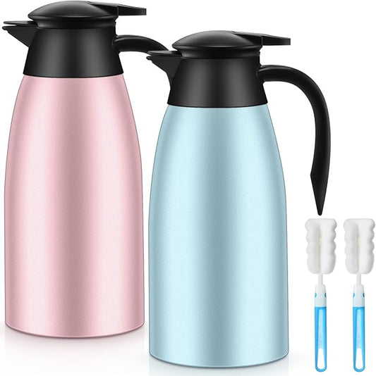 Norme 2 Pcs Thermal Coffee Carafe Insulated Stainless Steel Coffee Carafe for Hot Liquid Vacuum Thermal Pot Creamer Pitcher Dispenser with Brushes Keeping Hot Water Milk(Pink, Blue)