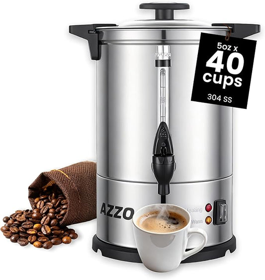 Commercial Coffee Maker 40-Cup Large Coffee Urn with Percolator Coffee Pot Electric 6L Stainless Steel Fast Brew Hot Water Dispenser for Tea Catering Events Home Office Easy Cleaning