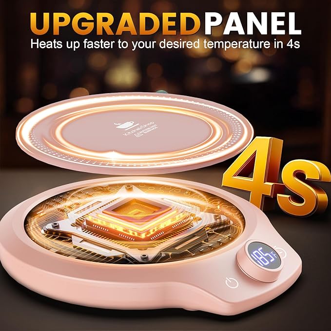 Fast Heating Mug Warmer - 4 Temp Settings & 1-12H Timer, Coffee Cup Warmer Plate for Desk Auto Shut Off, Ideal Beverage Warmer Gift for Coffee, Tea, Milk (Pink)