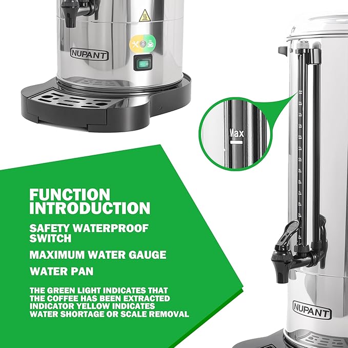 Commercial Coffee Urn 100 Cup/15L Coffee Dispenser with Upgraded Percolator, 304 Stainless Steel Hot Water Urn Beverage Dispenser with Keep Warm Mode, Large Coffee Maker for Catering Party
