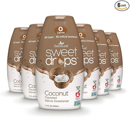 SweetLeaf Sweet Drops Coconut Stevia Liquid Sweetener - Flavor Foods, Keto Coffee with Sugar Free, Zero Calorie, Non-Glycemic Response SweetLeaf Stevia Drops, 1.7 Fl Oz Ea (Pack of 6)