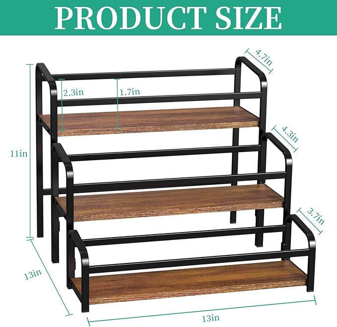 Coffee Syrup Organizer, 3-Tier Syrup Rack 12 Bottles Capacity, Coffee Syrup Rack Free-Installation(Magnetic Connection), Spice Rack for Countertop, Bar, Kitchen