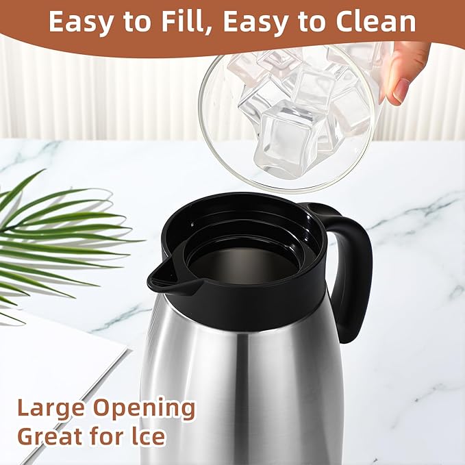 Norme 2 Pcs Thermal Coffee Carafe Insulated Stainless Steel Coffee Carafe for Hot Liquid Vacuum Thermal Pot Creamer Pitcher Dispenser with Brushes Keeping Hot Water Milk (Silver,34 oz)