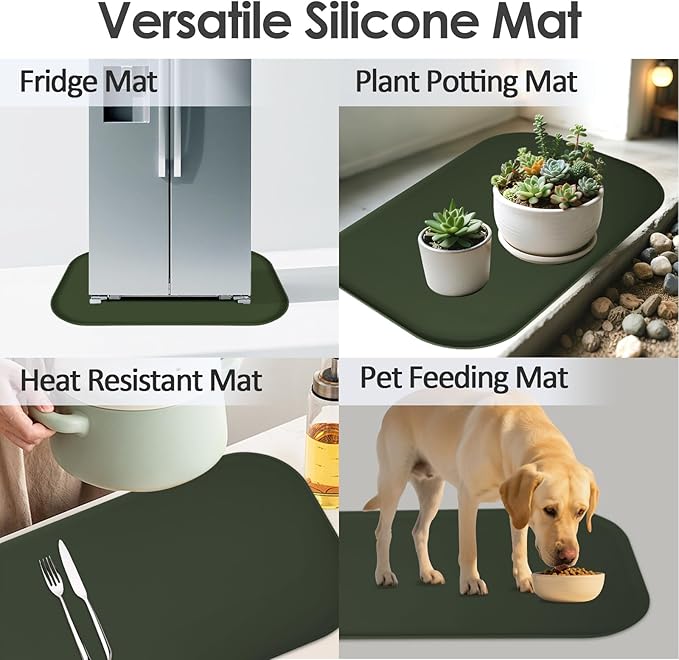 Silicone Coffee Maker Mat with Lip, 24'' x 16'' Heavy Duty Coffee Maker Mat for Countertops, Coffee Tray Fit Under Coffee Machine Appliance Automatic Machines Espresso Accessory, Dark Olive