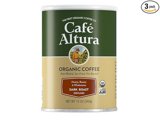 Cafe Altura Ground Organic Coffee, Dark Roast, 12 Ounce (Pack of 3)