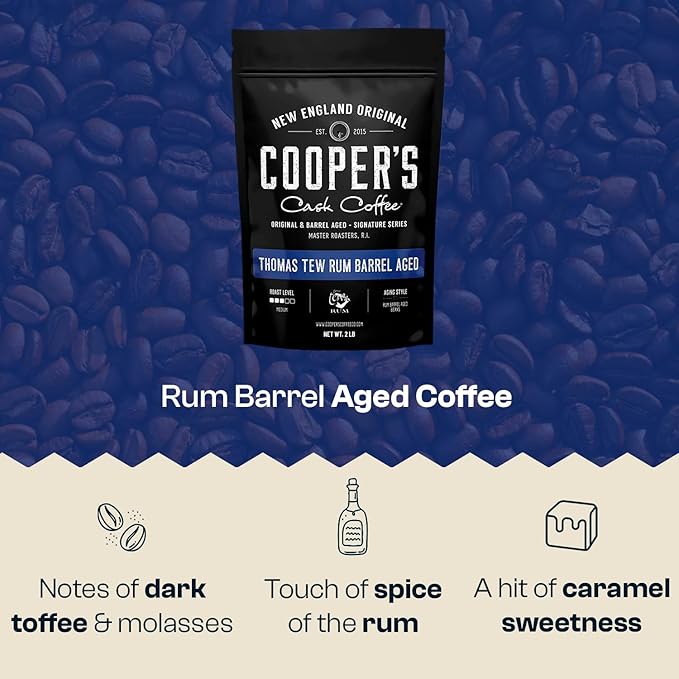 Rum Barrel Aged Coffee, Single-Origin Rwandan Beans Aged in Rum Barrels, Medium Roast Whole Bean, 2 lb