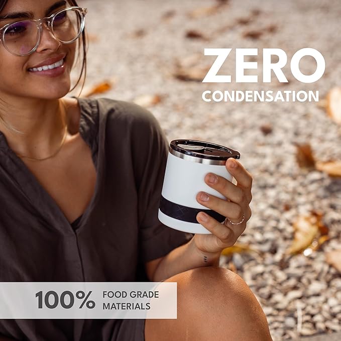 Elemental Recess Lowball Tumbler, 10oz Triple Wall Stainless Steel Cup with Non-Shattered Tritan Lid, Insulated Whiskey Glass, Insulated Coffee Tumbler Mug for Hot & Cold Drinks - White