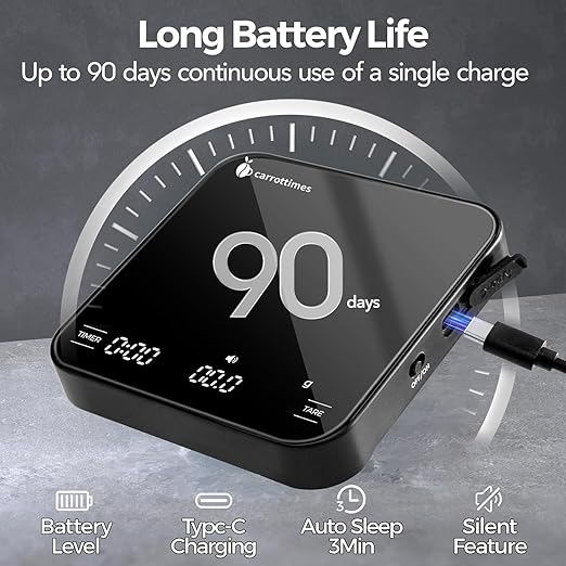 Rechargeable Mini Coffee Scale with Timer, 2kg/0.1g Precision Espresso Scale, Portable Digital Coffee Scale w/ 4 Modes for Espresso and Pour-Over Coffee (Black)