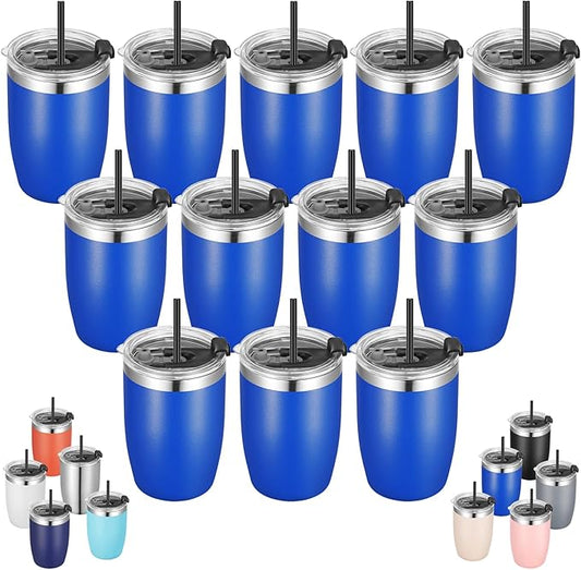 VEGOND Stainless Steel 12 oz Tumblers bulk Vacuum Insulated Double Wall Travel Tumbler with Lid and Straw Reusable Tumbler, Royal Blue 12 pack