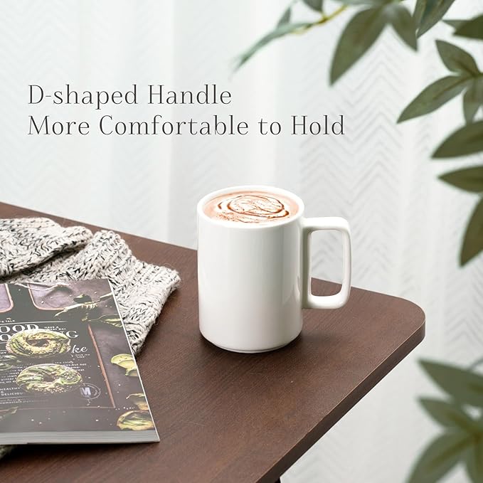 E-liu Porcelain Tea Mugs Coffee Mug Set, Large 15 Ounces Cups for Coffee, Tea, Cocoa, and Mulled Drinks, Set of 6, Grey