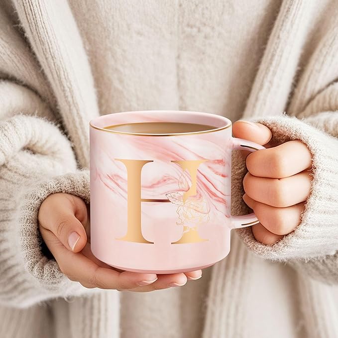 Personalized Gifts for Women Coffee Mug, Initial Customized Gift Monogrammed A-Z Coffee Mug 12 OZ, Christmas Anniversary Birthday Gifts for Women Mom Grandma Friend Sister Wife(H)