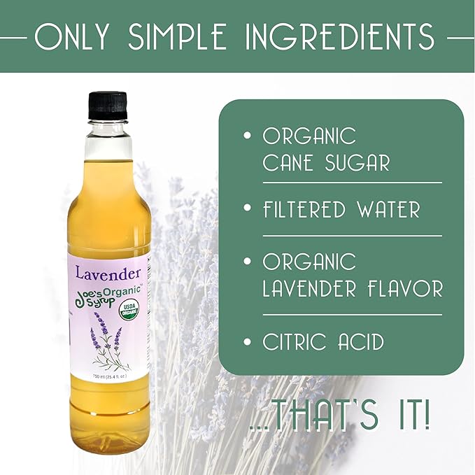 Joe's Syrup Organic Flavored Syrup, Organic Lavender, 750 ml, 25.4 Fl Oz (Pack of 1)