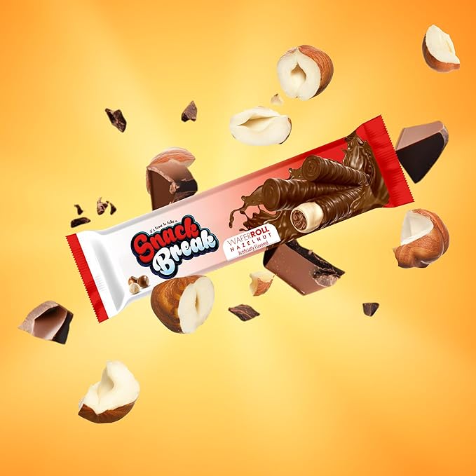 Snack Break Hazelnut Wafer Rolls, Rolled Wafer Cookies, Cocoa Coated Delicious Snack, Individually Wrapped, Crunchy Sticks for On-the-Go, Coffee, Tea, 24 Count (Pack of 1)