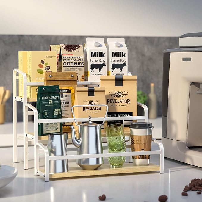 Coffee Syrup Organizer 3-Tier, 12 Bottles Capacity Syrup Rack for Coffee Bar Station, Wine Rack for Countertop, Tiered Spice Racks for Cabinet, Bottle Display Shelf Magnetic one-Step Installation