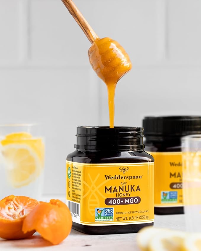 Wedderspoon Raw Premium Manuka Honey, 400+ MGO, 8.8 Oz, Unpasteurized New Zealand Honey, From Our Hives to Your Home