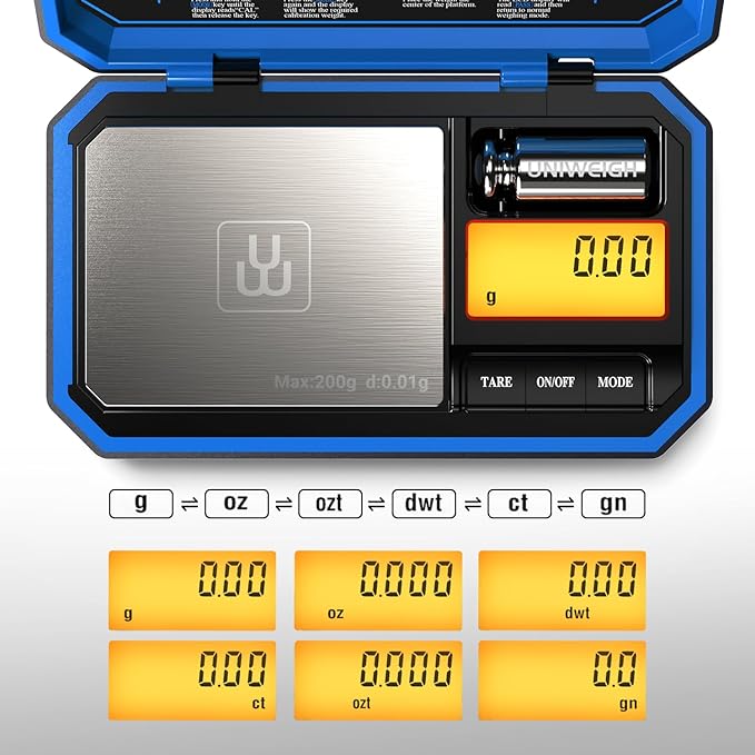 Digital Pocket Scale 200g/0.01g, Digital Gram Scale, Mini Jewelry Scales Digital Weight Grams with 50g Cal Weights for Food,Jewelry,Coins,Small Items,Coffee (Battery Included)-Blue