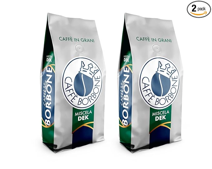 Caffè Borbone Whole Bean Coffee, Medium-Dark Roast DEK Blend, Decaffeinated Italian Coffee, 2.2 lb Bag (Pack of 2)