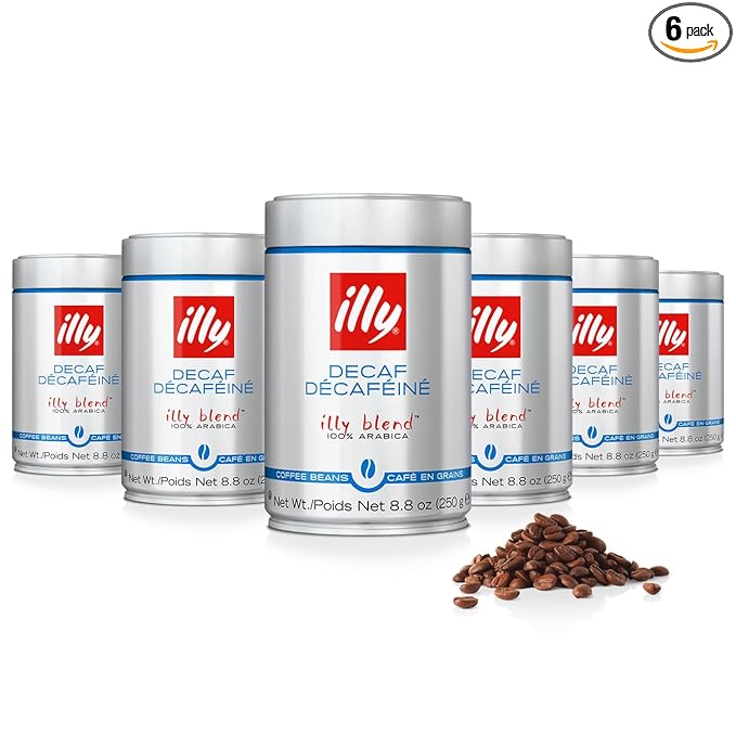 illy Whole Bean Coffee - Perfectly Roasted – Classico Decaf Roast - with Notes of Caramel, Toasted Bread & Chocolate - 100% Arabica Beans - No Preservatives – 8.8 Ounce, 6 Pack