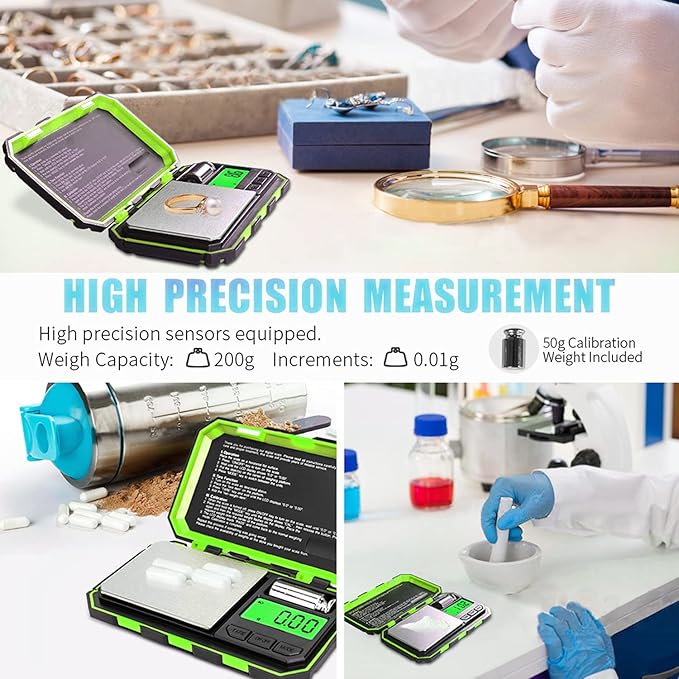 Fuzion Digital Pocket Scale, 200g x 0.01g Gram Scale, Mini Scale 6 Units Jewelry Scale with LCD Display, Tare Function, 50g Cal Weight