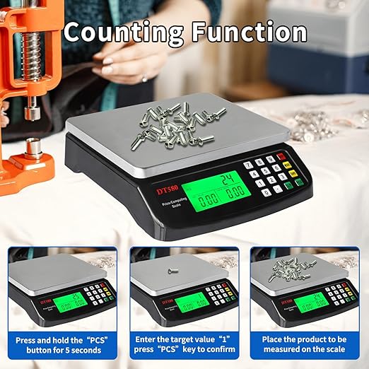 Large Digital Kitchen Scale Black 40KG/88LB Commercial Food Weight Scale Cooking Meat Baking Bread Price Computing Scale Stainless Steel Counting Scale for Deli Stores Tare Function