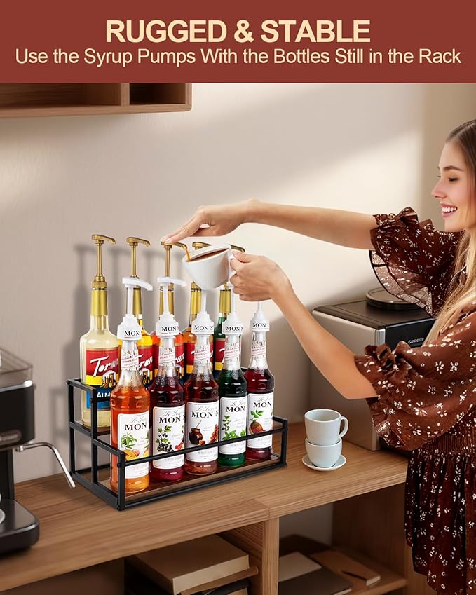 Coffee Syrup Rack Organizer, 2-Tier 10-Bottle Syrup holder Stand for Coffee Bar & Liquor Display Shelf, Countertop Stand for Coffee Syrups, Wine, Spice, Soda Bar