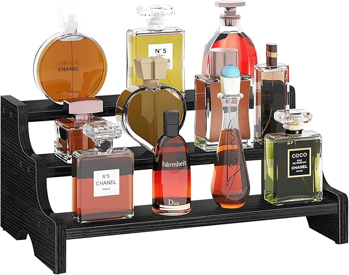 Wood Cologne Organizer for Men, 3 Tier Display Riser Stand with Handle, Perfume Organizer Cologne Stand, Retail Table Display Shelf for Craft Shows, Vendor Events, Black